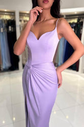 Sexy Long Lilac Simple Mermaid Spaghetti Straps Prom Evening Dresses